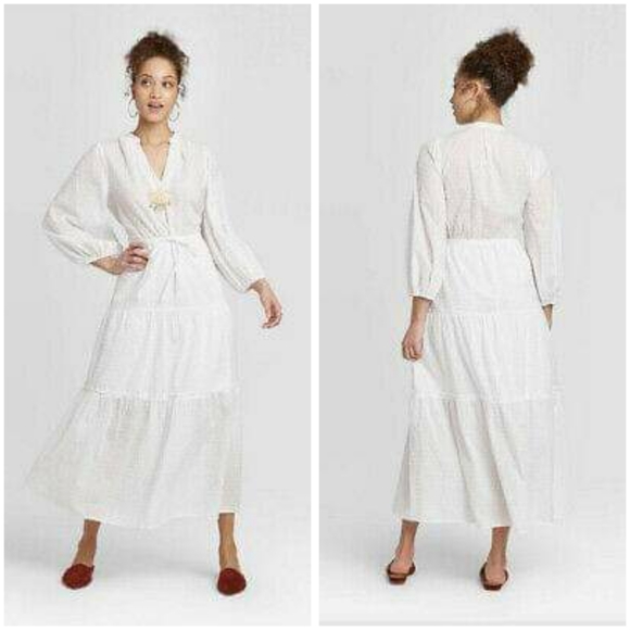 Long Sleeve Tired Maxi Dress Swiss Dot 